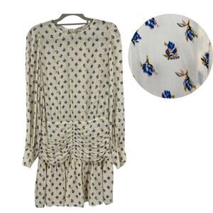 Zadig & Voltaire Ruched Drop Waist Mini Floral Dress Sz L Boho French Cottage